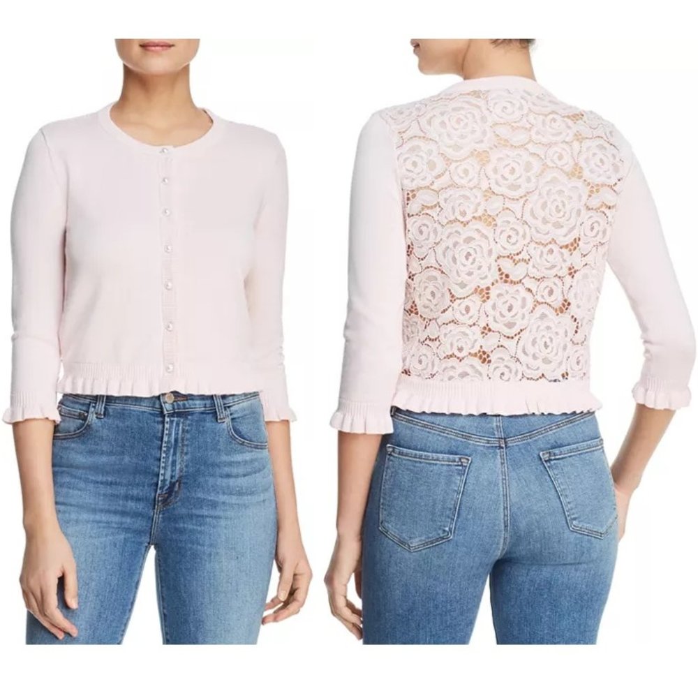 Karl Lagerfeld Paris Lace Back Ruffle Cardigan Top